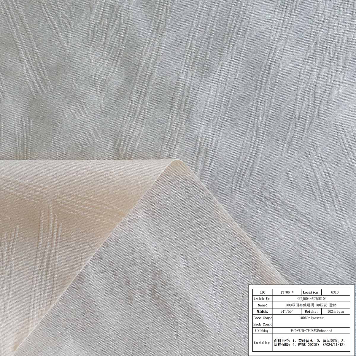 HKTJ004-3DRSE104-30D双面布低透明-3D压花-脉络
